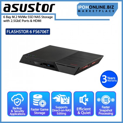 Asustor FLASHSTOR 6 FS6706T 6 Bay M.2 NVMe SSD NAS Storage with 2.5GbE Ports & HDMI
